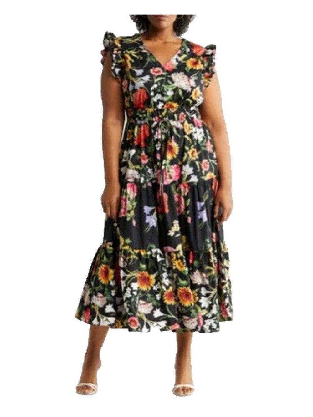 Anne Klein WomensTiered Dress Sz L Large  Ruffle Floral Cottagecore country